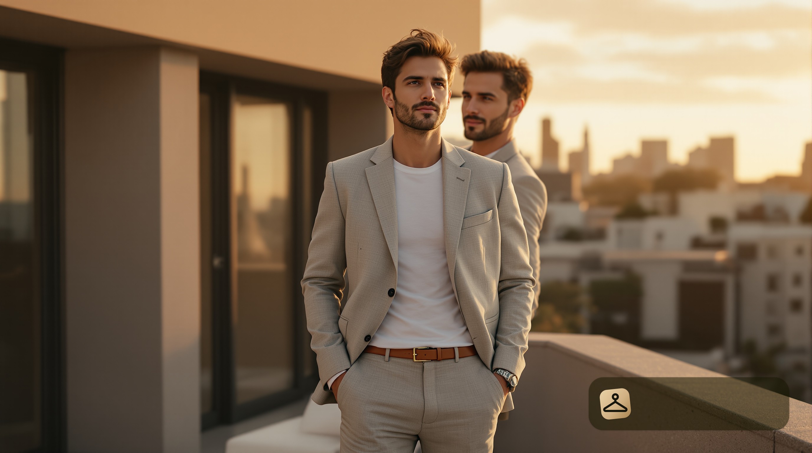A man in a casual blazer at a summer rooftop party, showcasing how to style a casual blazer for a summer rooftop party.