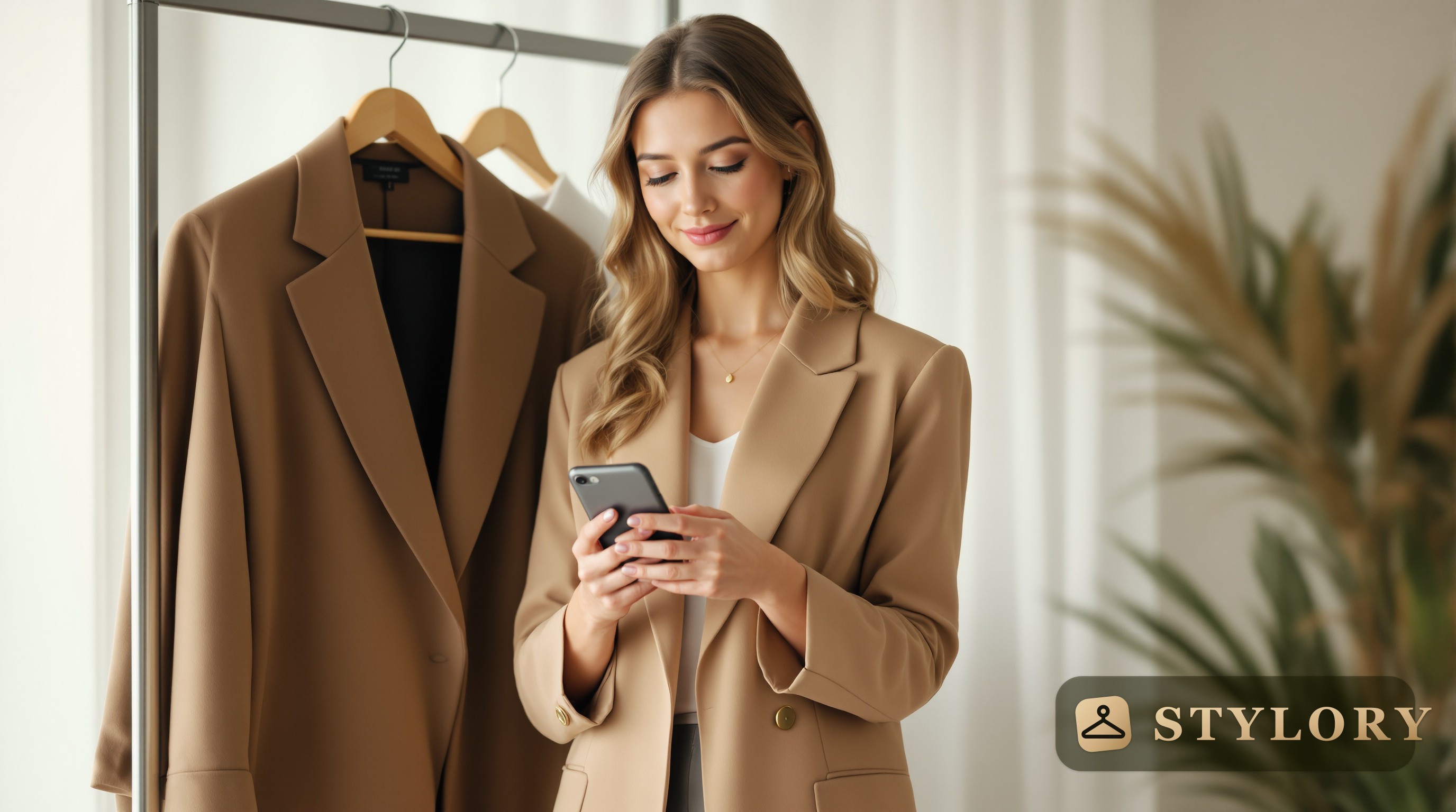 a stylish wardrobe setup with various clothing items