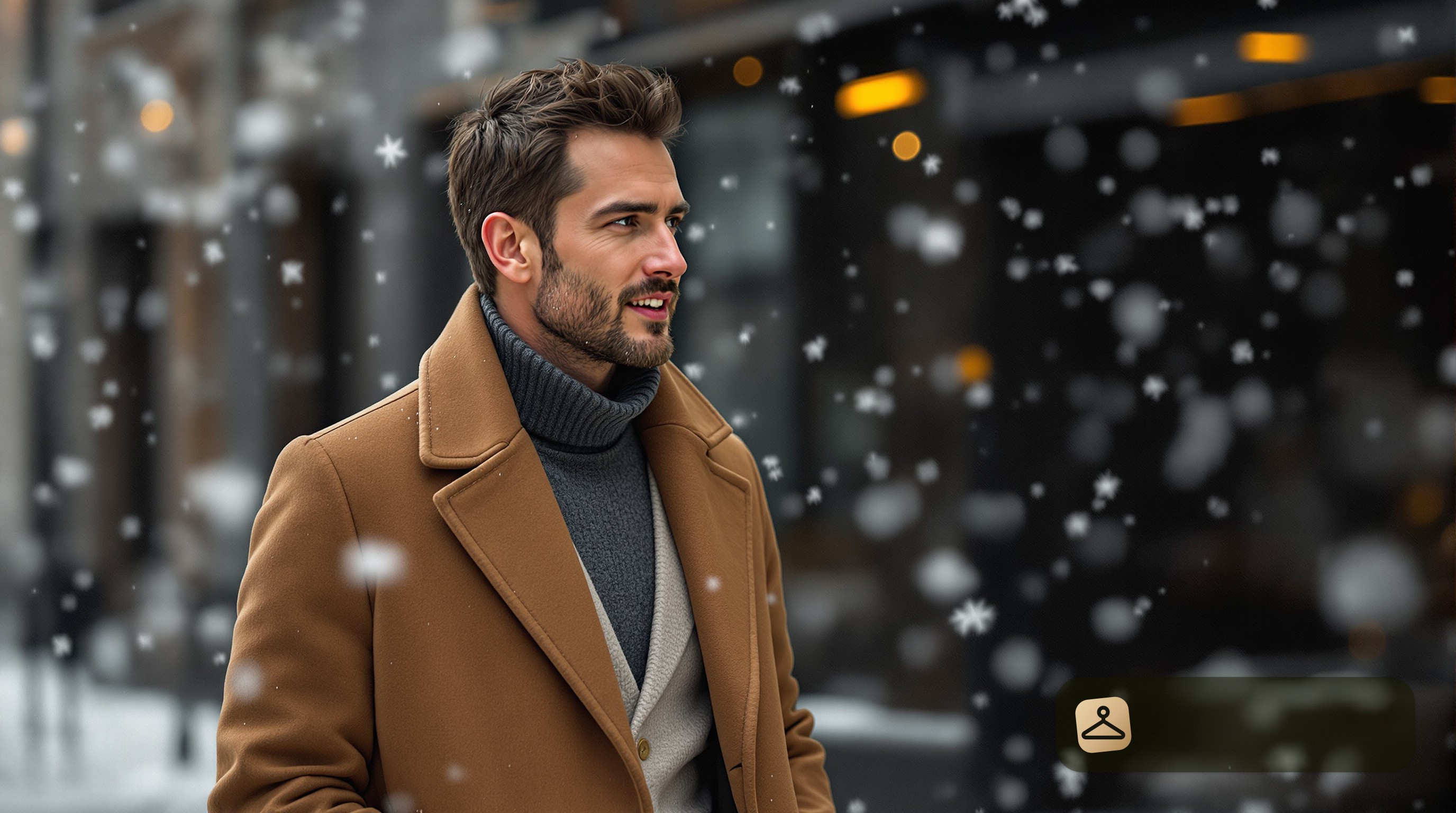 A man wearing winter networking event attire, demonstrating how to dress for a winter networking event.