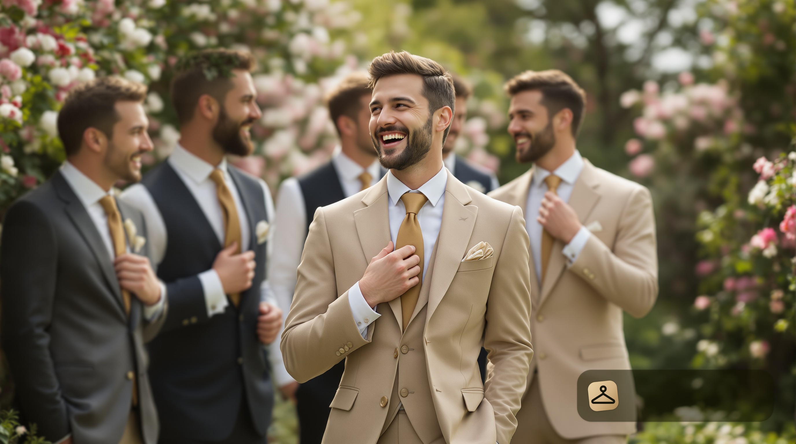Groomsmen at a spring wedding, showcasing stylish outfits without new clothes.